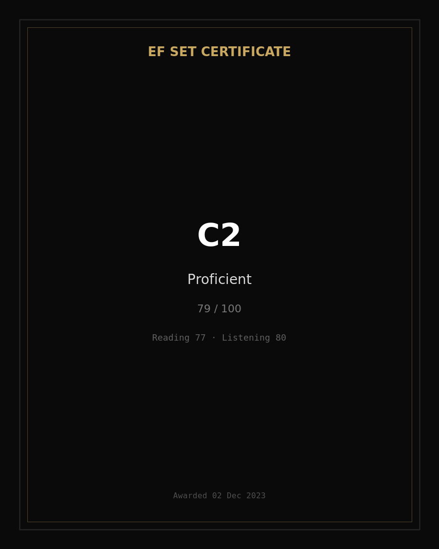 EF SET C2 Proficient certificate